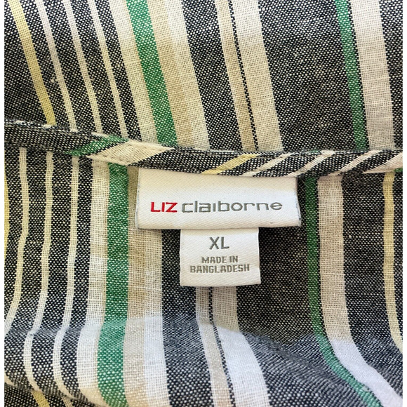 Liz ClaiborneWoman's Striped Button Front Shirt Cap Sleeves Size XL Linen Blend - Picture 4 of 8